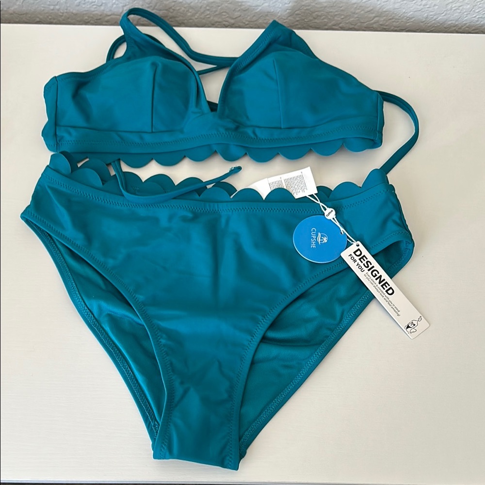 Cupshe Teal Scalloped Bikini Set